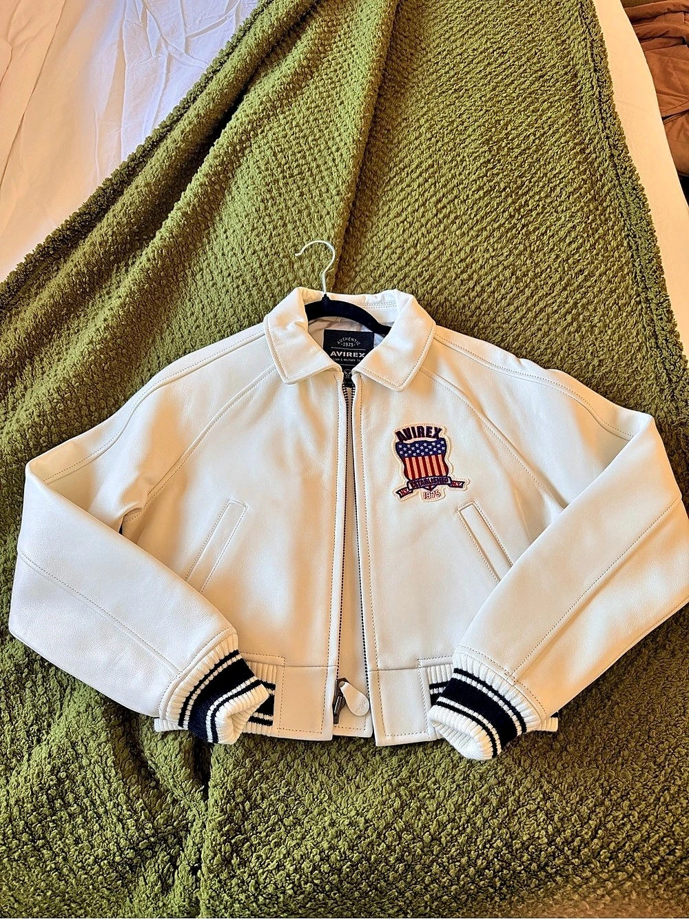 Avirex 1975 All American Leather Varsity Jacket in White Size Small NWT